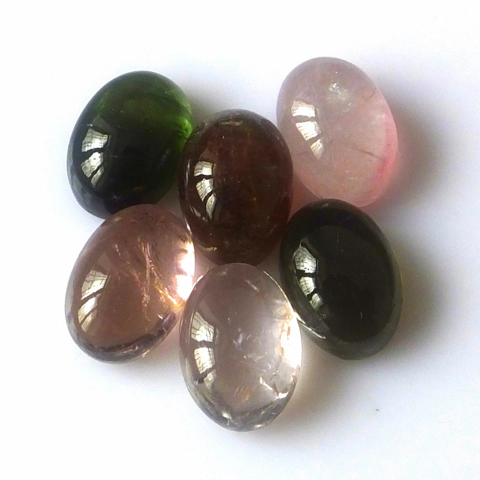10X14 mm Oval Cut Tourmaline Multi Color Cabochon Natural Loose Gemstone 6 Piece - Image 1 of 4
