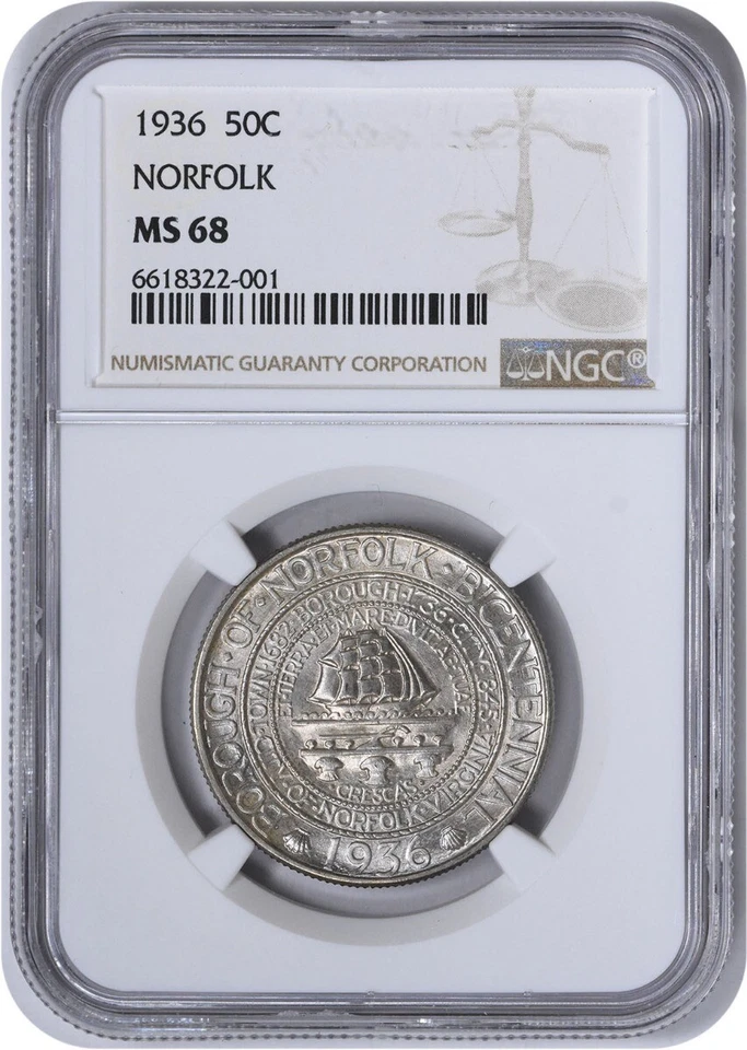 Norfolk Commemorative Silver Half Dollar MS68 NGC - Image 1 of 4