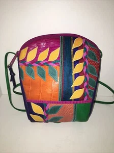 Cartera Bandolera Sharif Mia Bottega Azul Verde Naranja Morado Cuero Hojas Talla S - Imagen 1 de 12