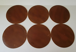 Vintage Leather Trivets Hot Pad Holders 8" Round Brown Set Of 6