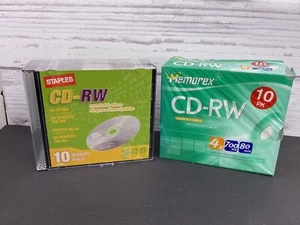 NUEVO MEMOREX CD-RW ~PAQUETE DE 10~ 4X 700MB 80 MIN REGRABABLE Y Grapas Lote de 10 paquetes - Imagen 1 de 8