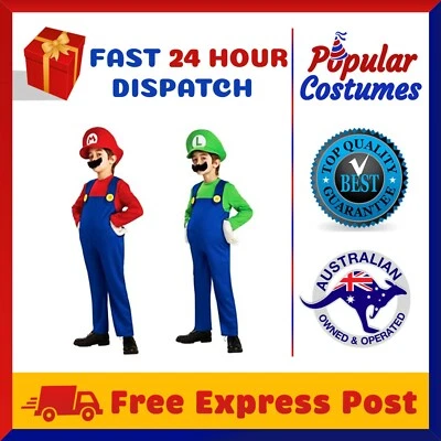Kids Super Mario Brothers Luigi Fancy Dress Boys Girls Halloween Party Costume - image 1 of 3