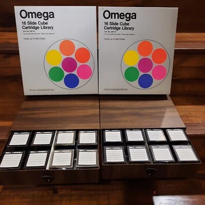 Vintage Omega 16 Slide Cube Cartridge Library Set Of 2 For 32 Cubes/1280 Slides - Image 1 of 4