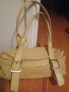 Kenneth Cole Reaction yellow leather womens Satchel  14" by 8", 10" handle drop - Picture 1 of 12
