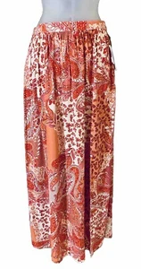 NWT Patrons Of Peace Women's Size S Long Maxi Skirt Paisley Rust Pink Boho Slit - Picture 1 of 10