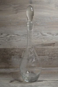 Vintage Etched Clear Glass Floral Decanter Pitcher 16" with Stopper - Picture 1 of 4