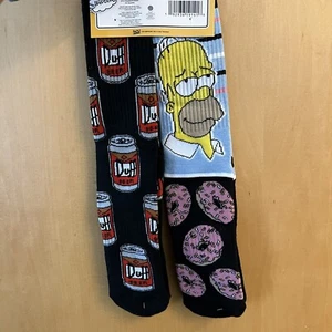 2 Pair Simpsons Crew Socks, Adult Shoe Size 6-12, Gift, Duff Beer, Homer, S12 - Picture 1 of 3
