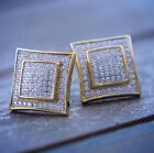 Gold Plated Fully Iced Cz Hip Hop Mens Square Shape Stud Screw Back Earrings