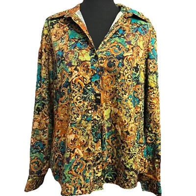 Chicos Blouse 2 Large Womens Button Up Shirt Top Artsy Filligree Office Colorful - Image 1 of 4