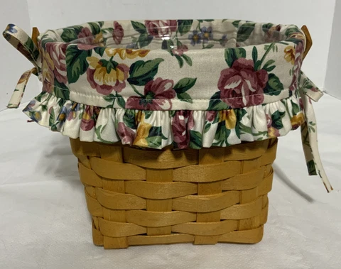 1998 Longaberger 7” Measuring Basket w/ Garden Splendor Rose Liner & Protector Cover