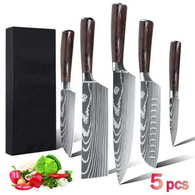 MDHAND 5PCS Kitchen Knives Set Stainless Steel Japanese Damascus Chef's Knife Cleaver