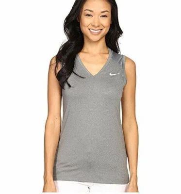 Tanque de golfe Nike feminino S cinza Stay Cool Dri Fit gola V cinza 725505-091. - Imagem 1 de 2