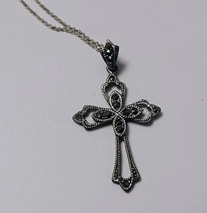 Vintage Sterling Silver & Marcasite Necklace Pendant Marked 925 Signed by Artist - Picture 1 of 6