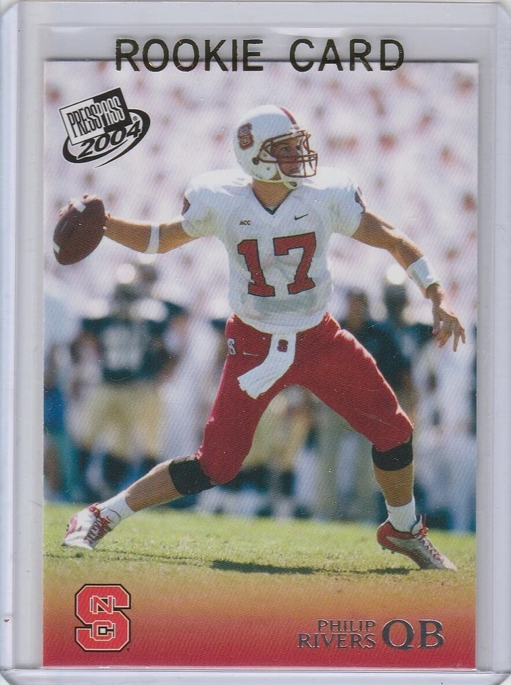 Tarjeta de novato Philip Rivers 2004 Press Pass fútbol americano universitario RC NCAA WOLFPACK Foto 1 de 2