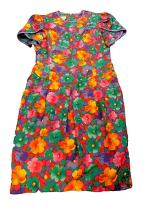 Vtg FABULOUS 80s TALB0TS by DAVID WARREN Silk Floral Purple Pink Yellow Dress 8 - Picture 1 of 14