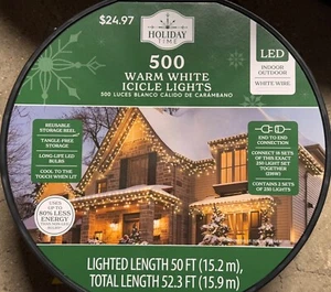 Holiday Time 500-Count Warm White LED Dome Icicle Lights with White Wire - Picture 1 of 5