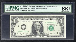 FR 1905-D* 1969-B $1 *STAR* FEDERAL RESERVE NOTE CLEVELAND, OH PMG GEM UNC-66EPQ - Picture 1 of 2