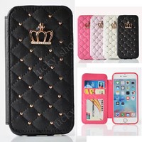 Cute Bling Diamond Crown Card Flip Wallet Case Cover for Samsung Note 20 S20+ S9
