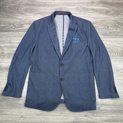 Johnston & Murphy XC Flex Blazer Medium Blue Knit Stretch Sport Coat 2 Button - Image 1 of 4