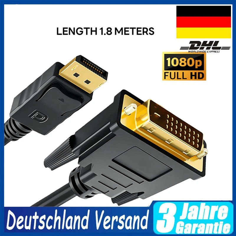 M43 DisplayPort auf DVI Kabel 1,8m 1080P DP zu DVI Konverter für Monitor DE - Bild 1 von 4