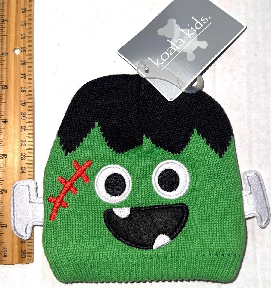 KOALA KIDS вязаная шляпа зеленый/черный FRANKENSTIEN мотив размер 0-3 месяцев (работает маленький) - Изображение 1 из 1