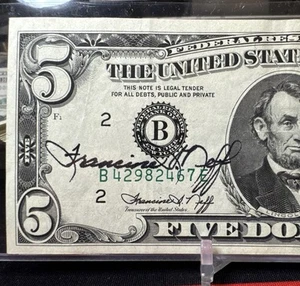 1974 $5 DOLLAR BILL ( NEW YORK “B”) Courtesy Autograph Signature Francis Neff - Picture 1 of 10