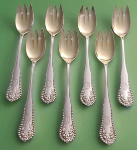 Set aus 7 antiken Gorham Lancaster Sterlingsilber 5" Eisgabeln mit Goldwäsche - Bild 1 von 17