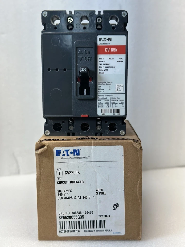 CV3200X - Cutler Hammer Bolt-On 240V 200A 3 pole circuit breaker 65kA@240V - Image 1 of 4