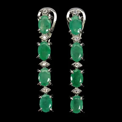 Pendientes de plata de ley 925 esmeralda ovalada 6x4 mm joyas de piedras preciosas naturales Foto 1 de 4