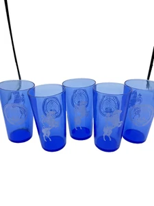5 Bicchieri da succo Texas Centennial Exposition 1936 vetro blu vintage - Foto 1 di 3