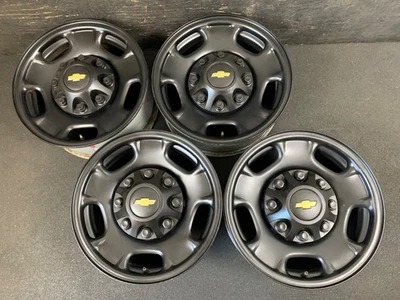 (4) Chevrolet Silverado Suburban 2500 3500 Black Steel Wheels Rims+Caps 17" 8095 - Imagem 1 de 4