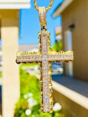 2Ct Round Cut Lab-Created Diamond Cluster Cross Pendant 14K Yellow Gold Plated - Image 1 of 4