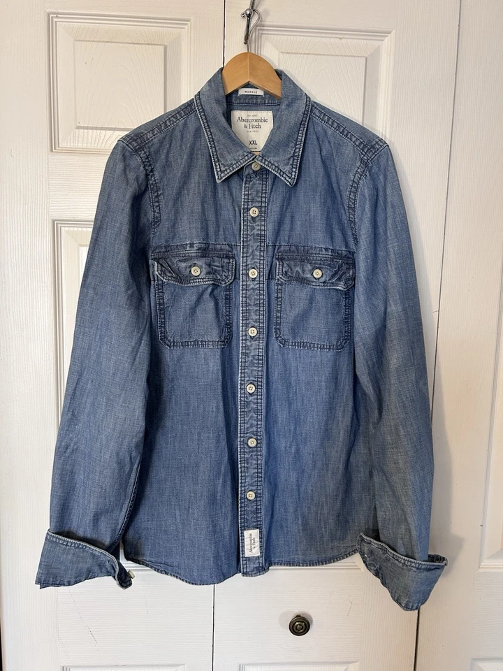 Denim con botones Abercrombie & Fitch XXL Y2K ajuste muscular para hombre  Foto 1 de 4