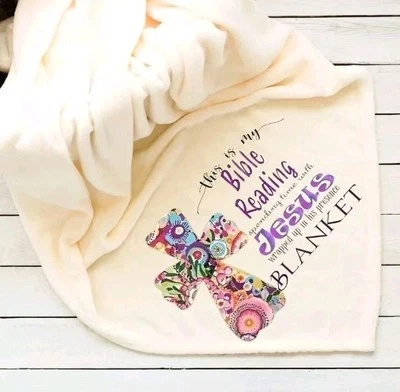 Super Soft 60 x 80 Throw Blanket - Bible Reading Jesus Floral Cross - Oversized  - Image 1 of 2