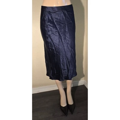 Vince女式中裙缎面懒人海军蓝职业派对鸡尾酒 — 第 1/4 张图片