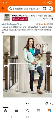 Regalo 1230DS 2 en 1 puerta de bebé montada en la pared para escalera y pasillo - blanca Foto 1 de 4