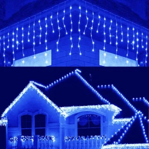 Christmas Outdoor Blue Winter Icicles Fairy Light,8 Hours Timer,8 Modes, Memory - Picture 1 of 11