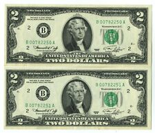 2pc Consecutive Lot FR. 1935B 1976 $2 Federal Reserve Small Size Note Looks UNC