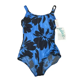 NEU Vintage Badeanzug DeWESSE Design 60’s Einteiler blau geblümt 16 Large Swimsuit - Bild 1 von 14