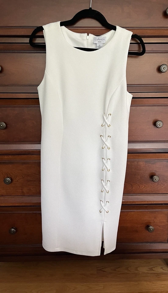 Vestido Carmen Marc Valvo Texturizado Náutico Blanco Con Cordones Talla 10 Foto 1 de 4