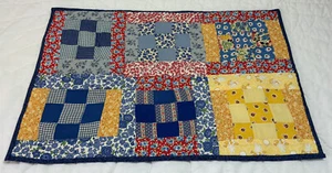 Vintage Patchwork Quilt Table Topper, 9 Patch, Calico Prints, Florals, Checks - Picture 1 of 12