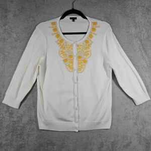 Talbots Long Slv Ivory Beaded Embellished Trim Cardigan Sweater Sz Petite XL EUC - Picture 1 of 16