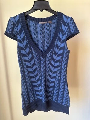 Heather B Chevron Knit Tunic Sweater Dress Blue V-Neck Women’s Size S - Image 1 of 3
