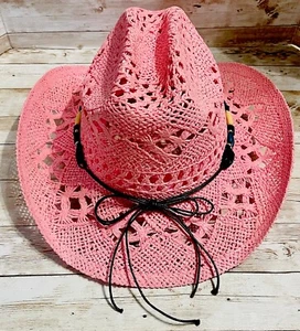 Western Cowgirl Cowboy Straw Hat for Women with Beaded Trim and Shapeable Brim - Picture 1 of 15