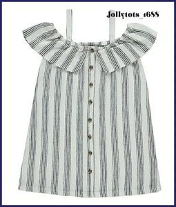 Girls White Striped Cold Off The Shoulder Summer Dress 7-14 Years BNWT - Bild 1 von 3