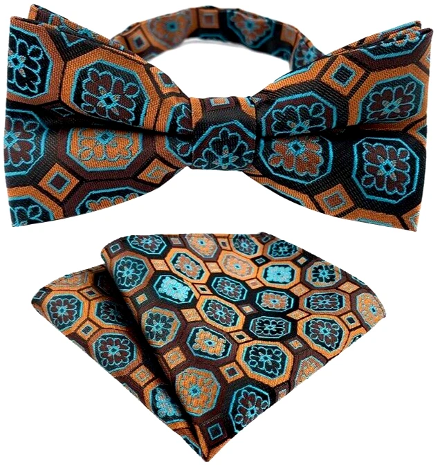 Pajarita ajustable preatada para hombre lunares marrón pajarita pañuelo boda fiesta Foto 1 de 1