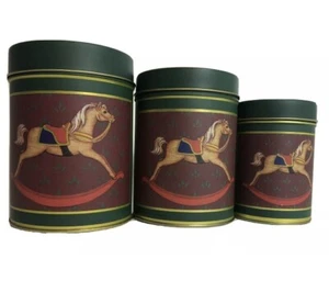 3 PIECE NESTED ANTIQUE HORSE CANISTER SET ~ Vintage - Picture 1 of 9