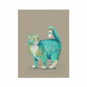 ACEO ATC Kunst Kartendruck signiert ""Scribble Cat II"" blau Katzen Kätzchen Haustier - Bild 1 von 2