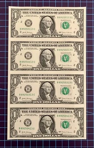 Uncut Sheet of Four (4) $1 One Dollar Bills - Series 2017 Uncirculated - Picture 1 of 4