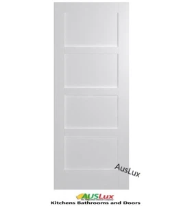 Four flat 4 Panel White Primed Shaker Hampton Solid Timber core door MANY SIZES - Picture 1 of 2